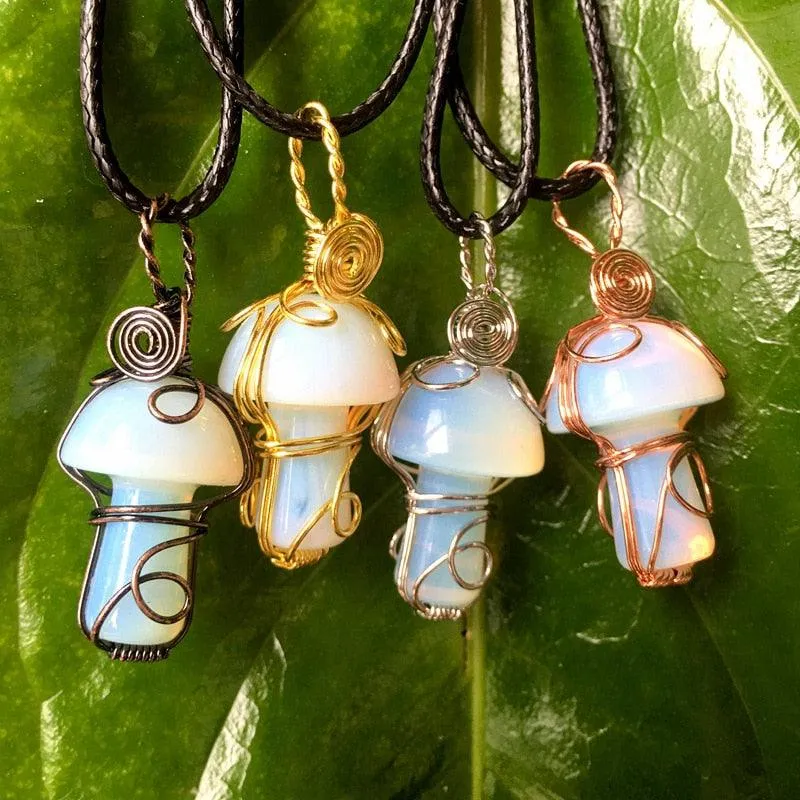 Handmade Wire Wrapped Crystal Mushroom Necklace