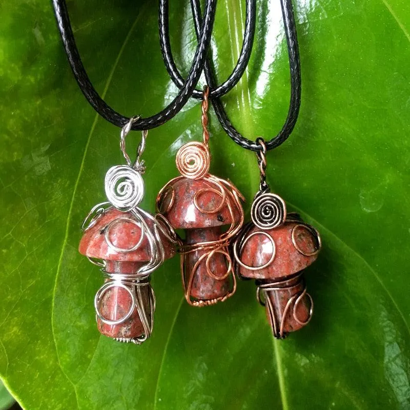 Handmade Wire Wrapped Crystal Mushroom Necklace