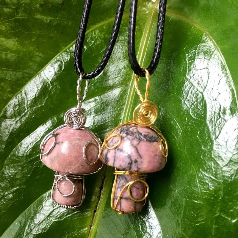 Handmade Wire Wrapped Crystal Mushroom Necklace