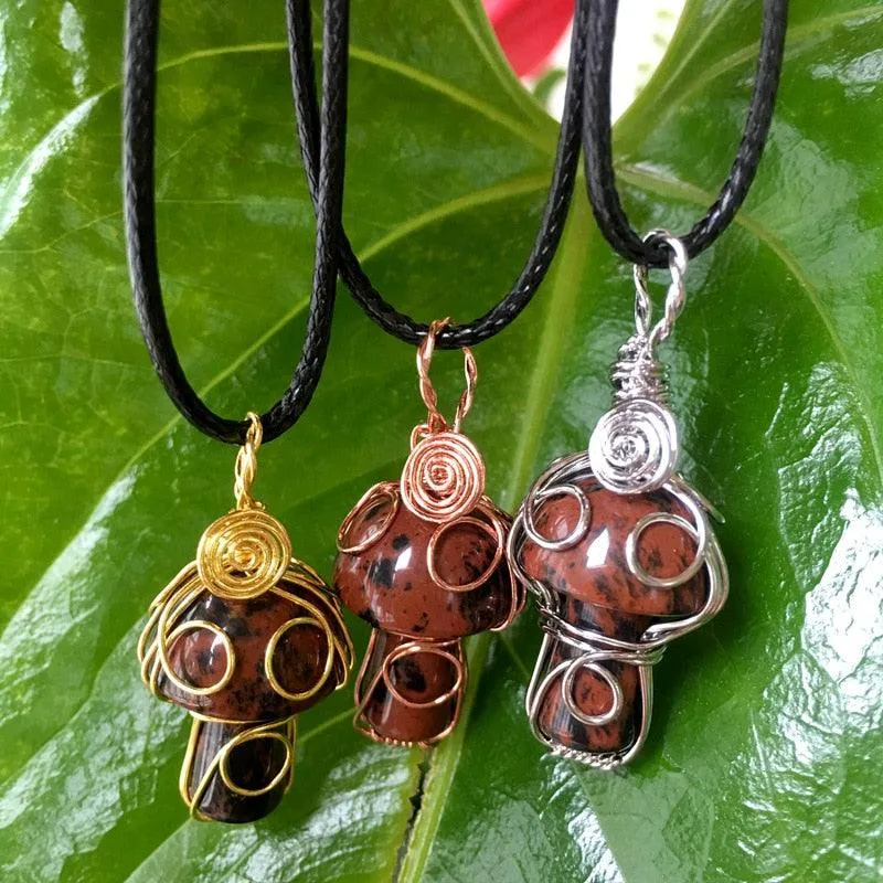 Handmade Wire Wrapped Crystal Mushroom Necklace