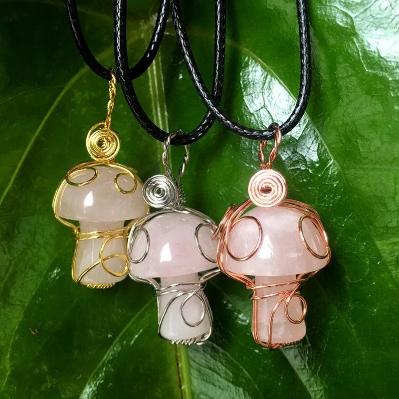 Handmade Wire Wrapped Crystal Mushroom Necklace