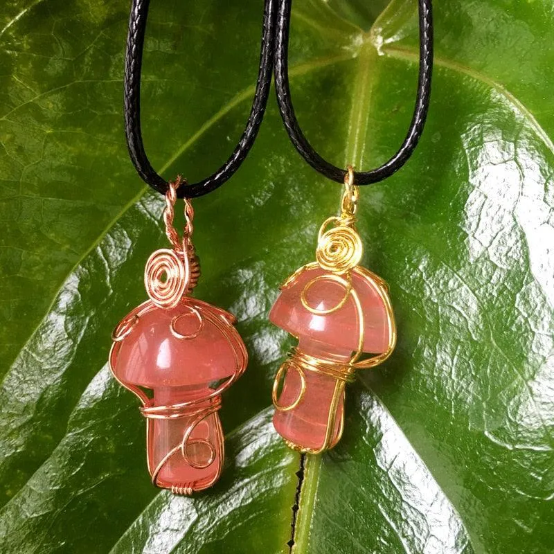 Handmade Wire Wrapped Crystal Mushroom Necklace