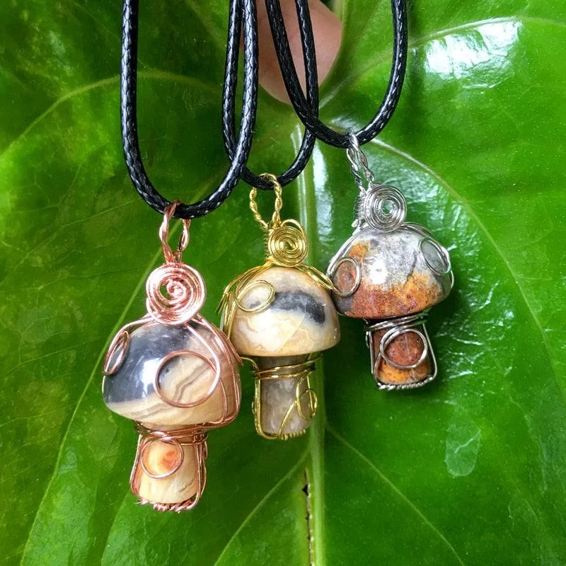 Handmade Wire Wrapped Crystal Mushroom Necklace
