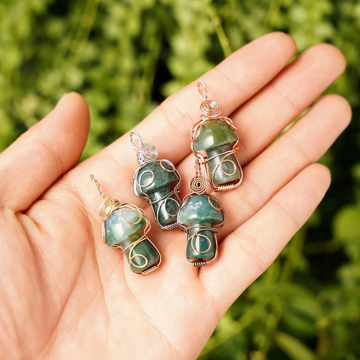 Handmade Wire Wrapped Crystal Mushroom Necklace