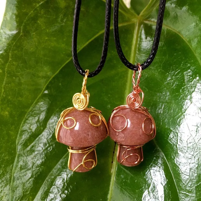 Handmade Wire Wrapped Crystal Mushroom Necklace