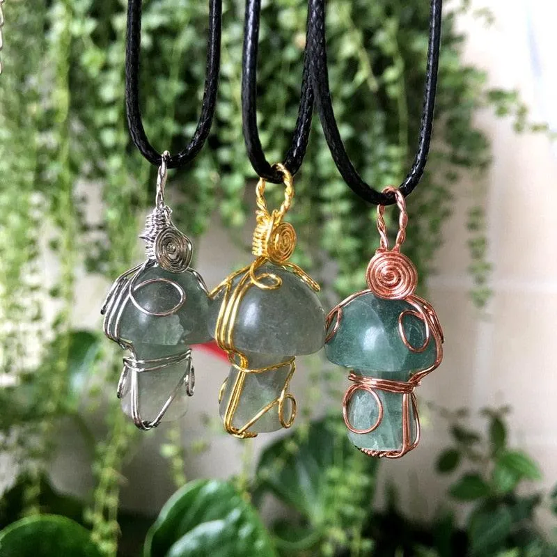 Handmade Wire Wrapped Crystal Mushroom Necklace