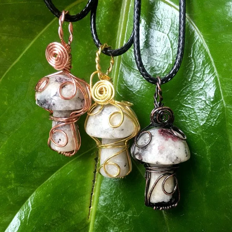 Handmade Wire Wrapped Crystal Mushroom Necklace