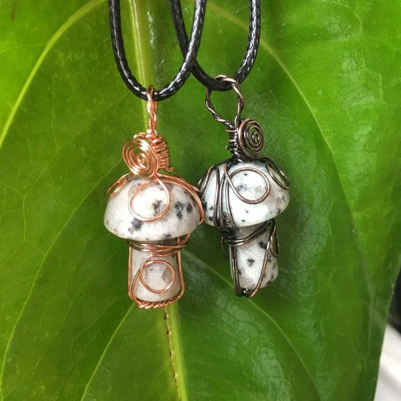 Handmade Wire Wrapped Crystal Mushroom Necklace