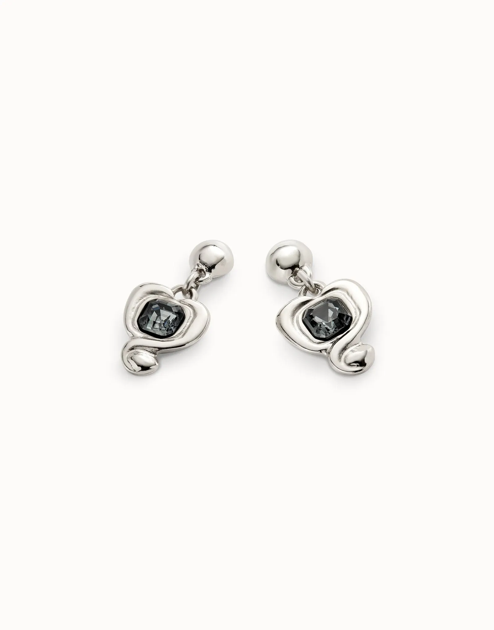 Hanging Heart with Black Crystal Earrings