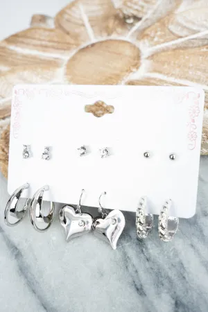 Harriet Silvertone Stud Earrings 6 Pair Set