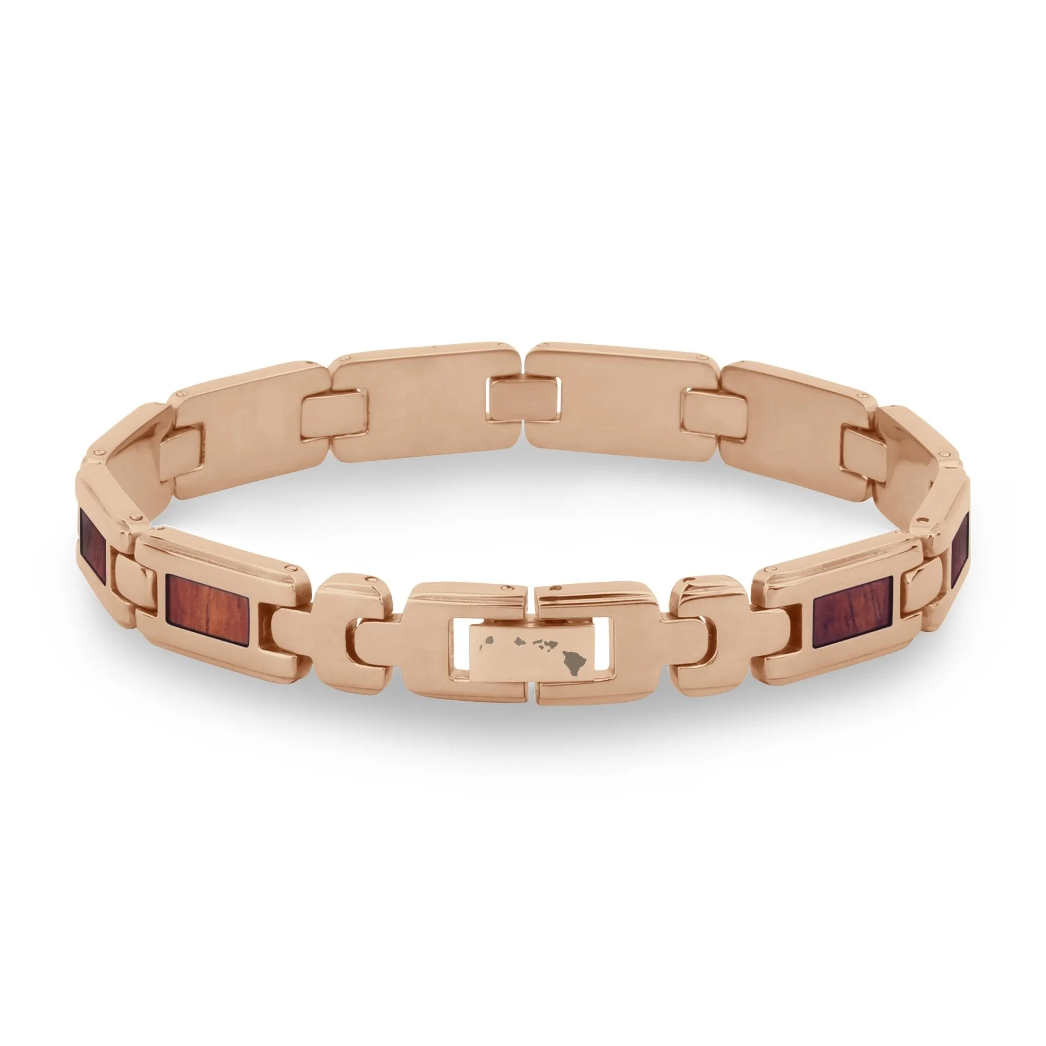 Hawaiian Koa Wood Men's Link Bracelet - Rose Gold