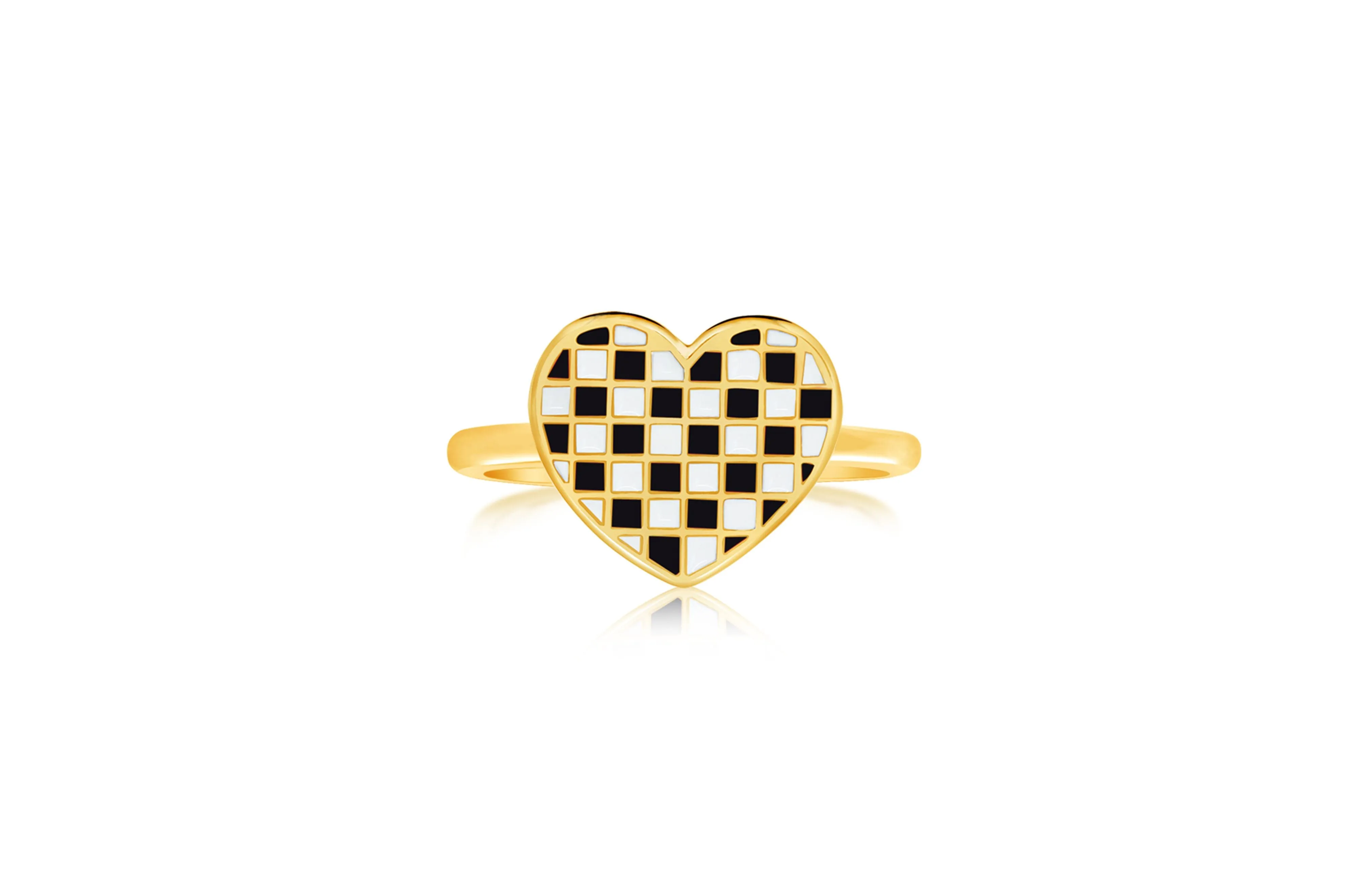 Heart Checkered Enamel Yellow Gold Plated Girl's Rings Earth2Jane Size 5