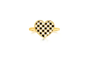 Heart Checkered Enamel Yellow Gold Plated Girl's Rings Earth2Jane Size 5
