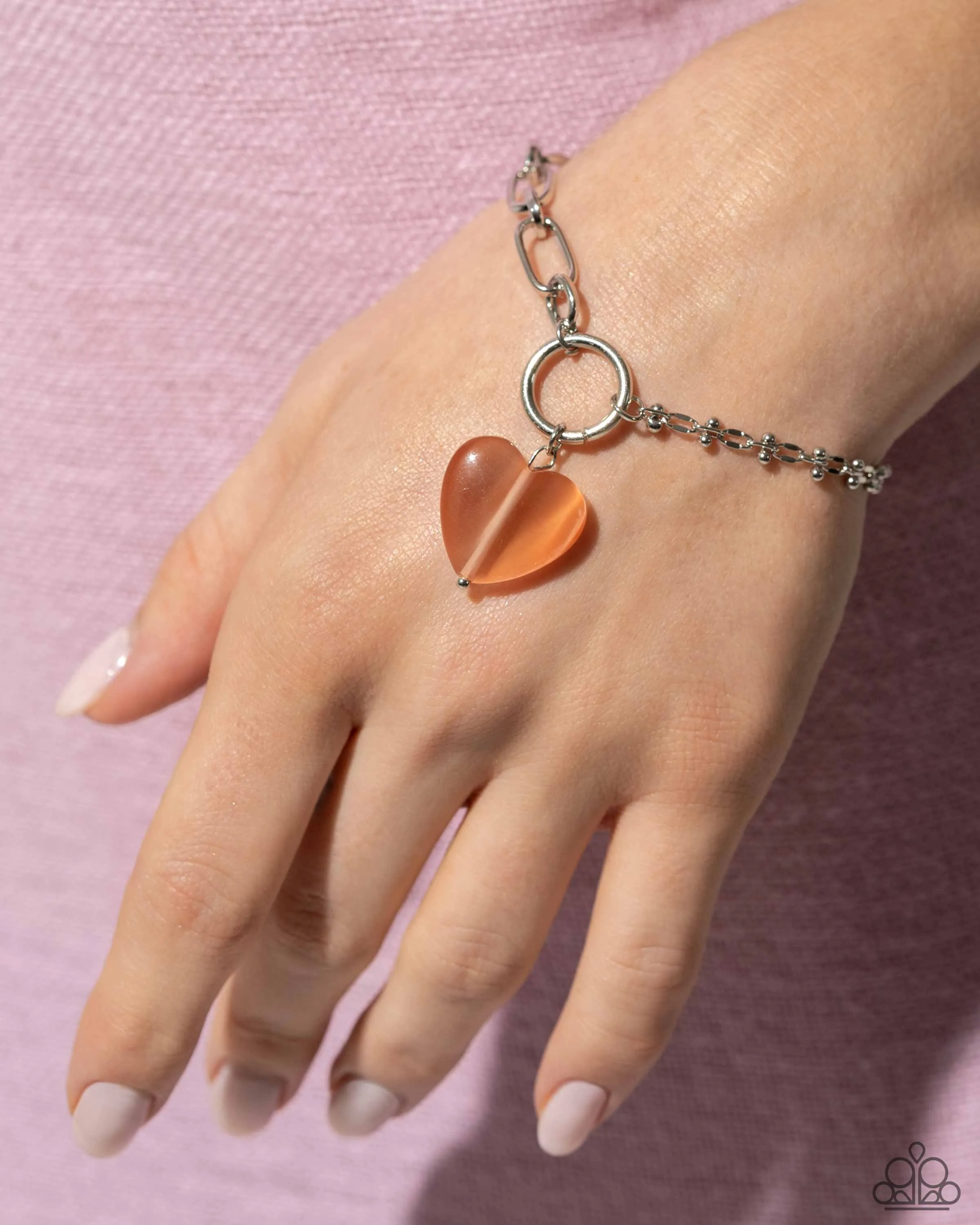 HEART Restoration - Orange - Cat's Eye Stone Heart Paparazzi Lobster Claw Bracelet