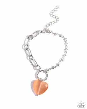 HEART Restoration - Orange - Cat's Eye Stone Heart Paparazzi Lobster Claw Bracelet