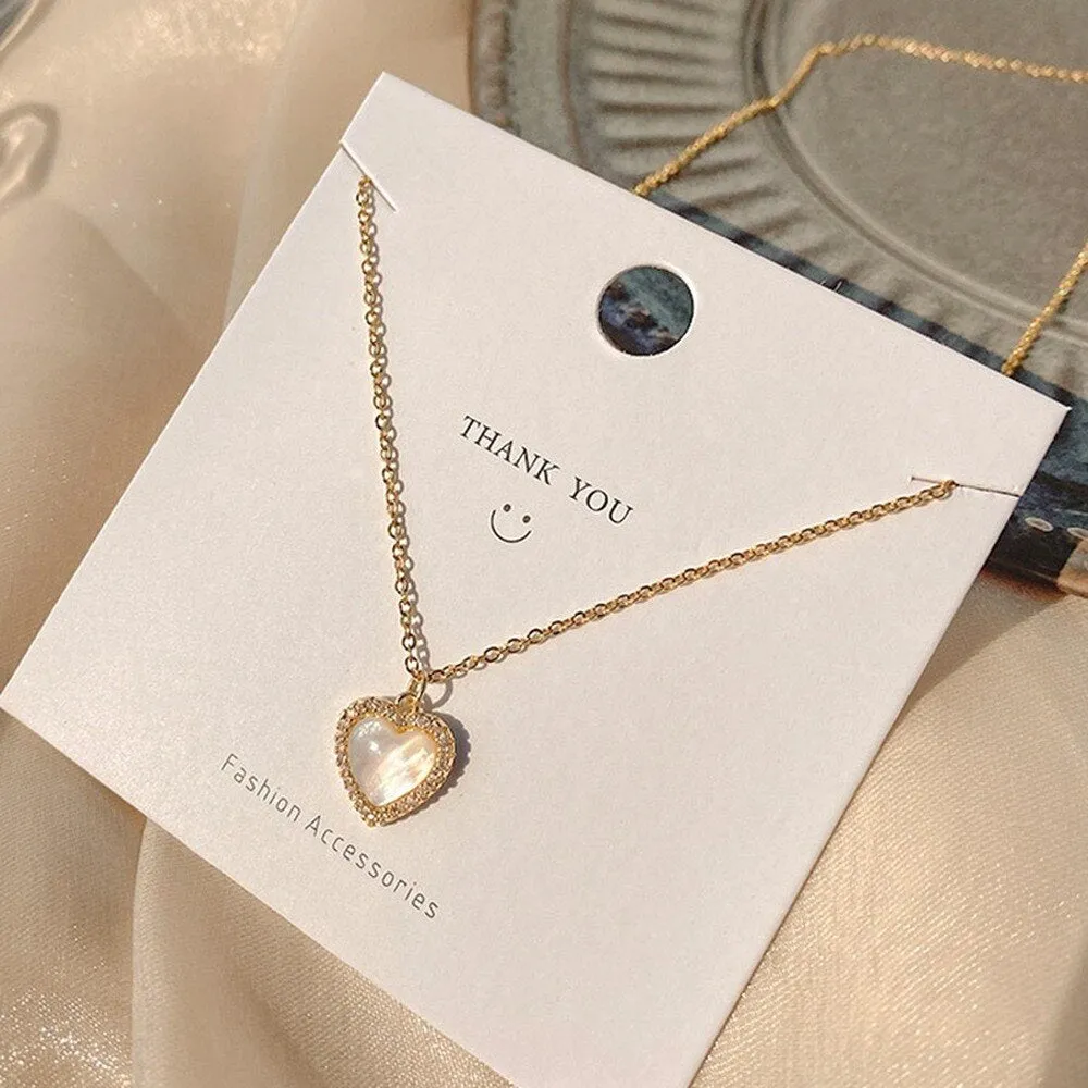 Heart Shaped Opal Chain Pendant Necklace For Women