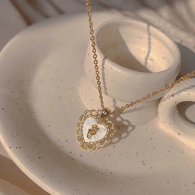 Heart Shaped Opal Chain Pendant Necklace For Women