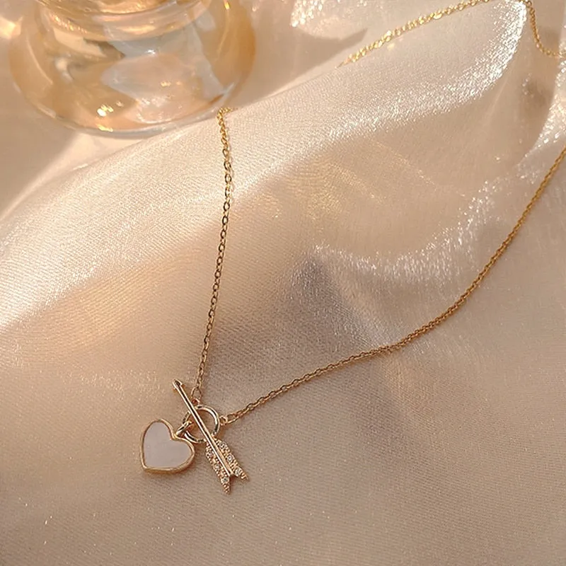 Heart Shaped Opal Chain Pendant Necklace For Women