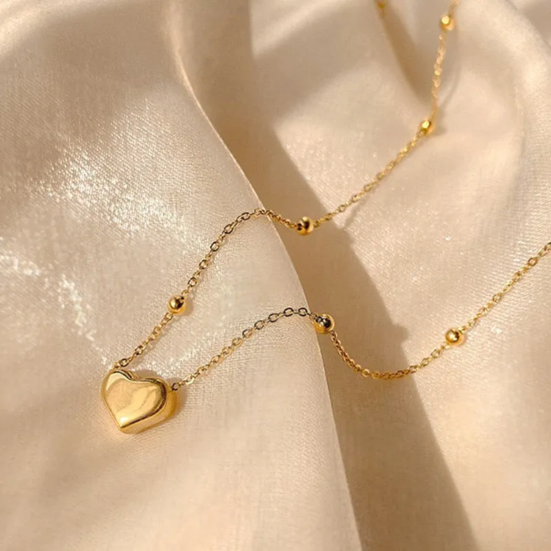 Heart Shaped Opal Chain Pendant Necklace For Women