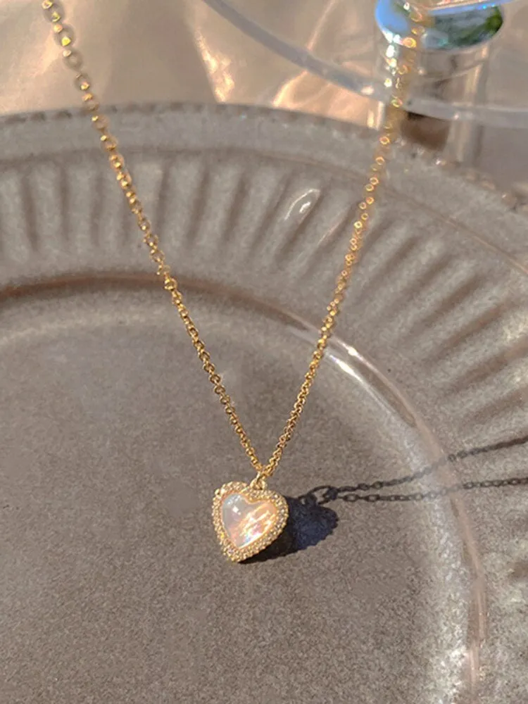 Heart Shaped Opal Chain Pendant Necklace For Women