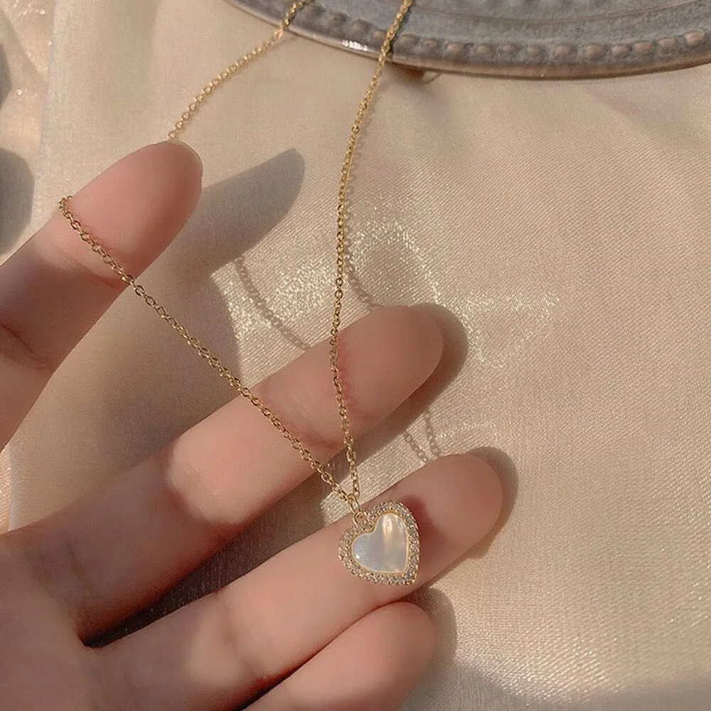 Heart Shaped Opal Chain Pendant Necklace For Women