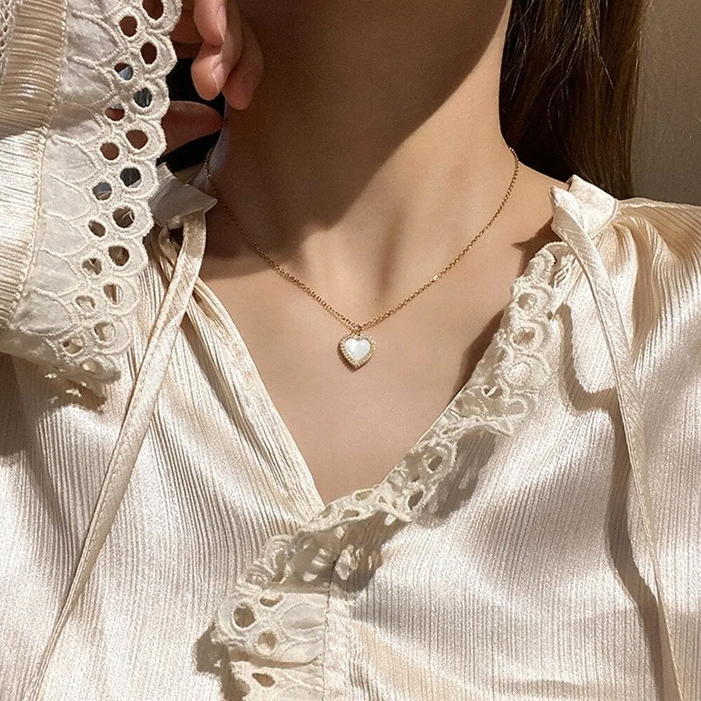 Heart Shaped Opal Chain Pendant Necklace For Women