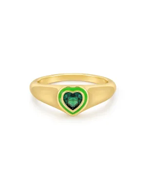 Heart Signet Ring- Green- Gold