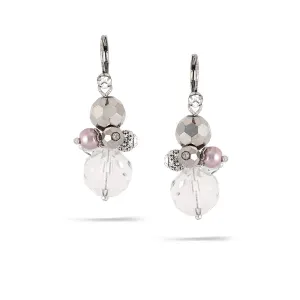 HEMATITE WHITE CRYSTAL DROP EARRINGS #278GR3201 (7B6/6B2/4B1)