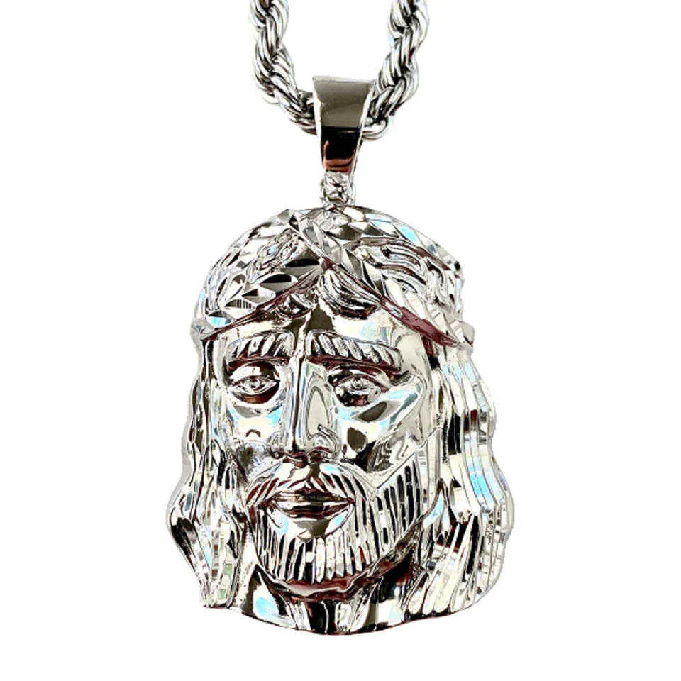 Hip Hop Jesus Face Head Piece Bling Silver Iced Out Necklaces Cz Moissanite Jesus Pendant For Men Women Unisex Rapper Jewe