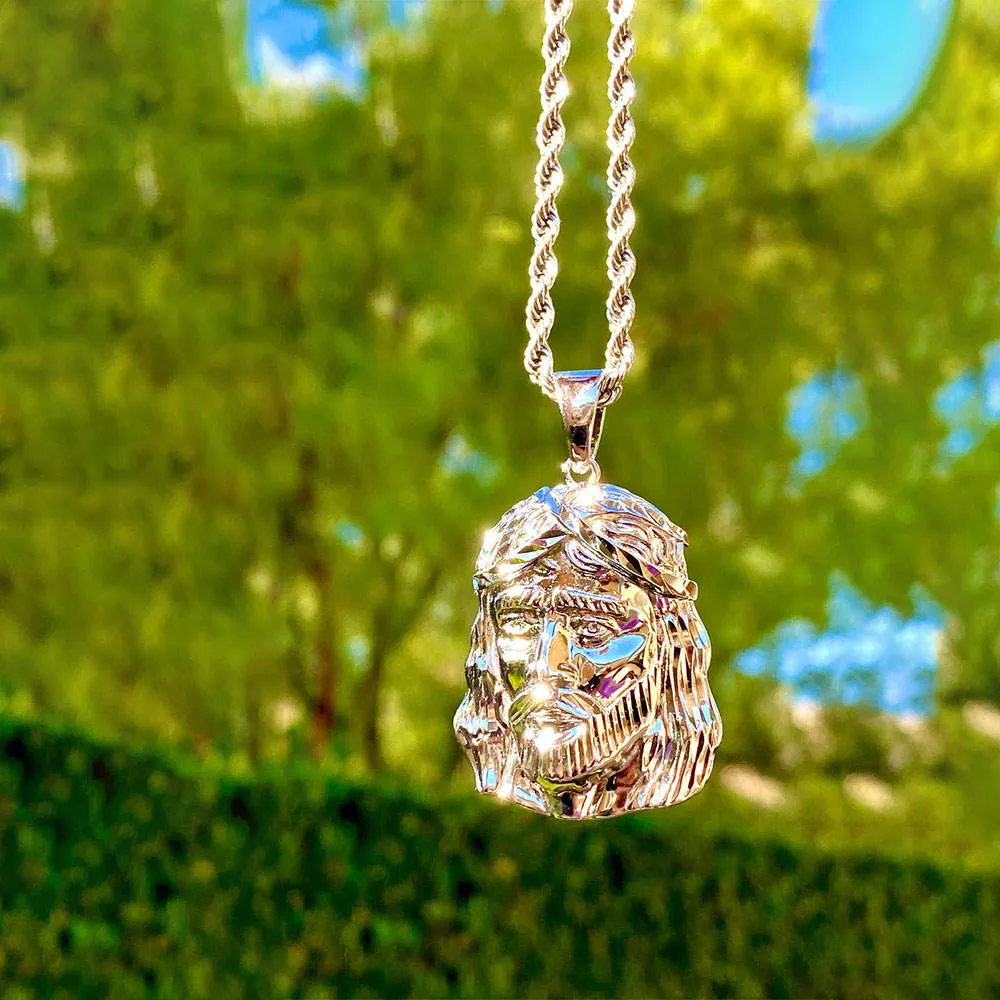 Hip Hop Jesus Face Head Piece Bling Silver Iced Out Necklaces Cz Moissanite Jesus Pendant For Men Women Unisex Rapper Jewe