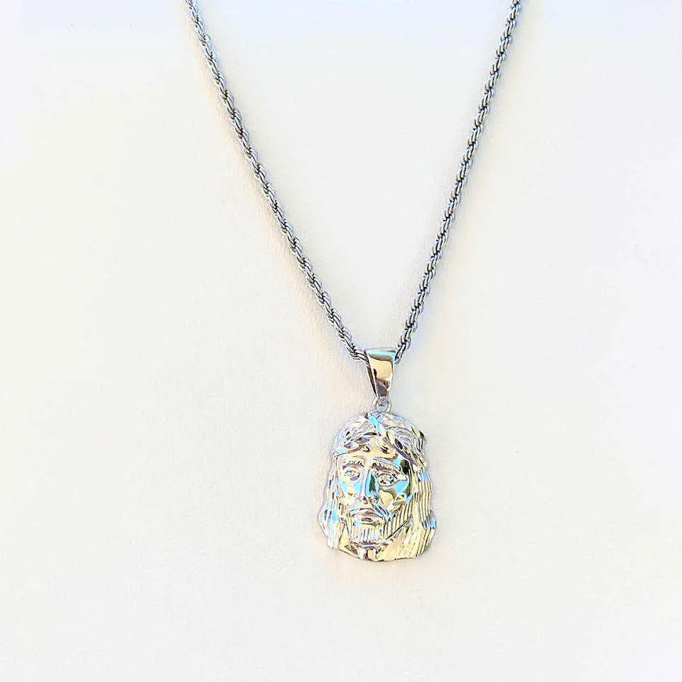 Hip Hop Jesus Face Head Piece Bling Silver Iced Out Necklaces Cz Moissanite Jesus Pendant For Men Women Unisex Rapper Jewe