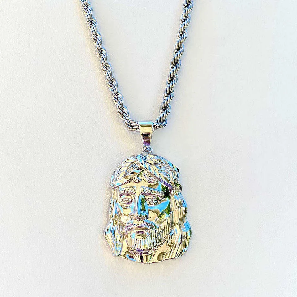 Hip Hop Jesus Face Head Piece Bling Silver Iced Out Necklaces Cz Moissanite Jesus Pendant For Men Women Unisex Rapper Jewe
