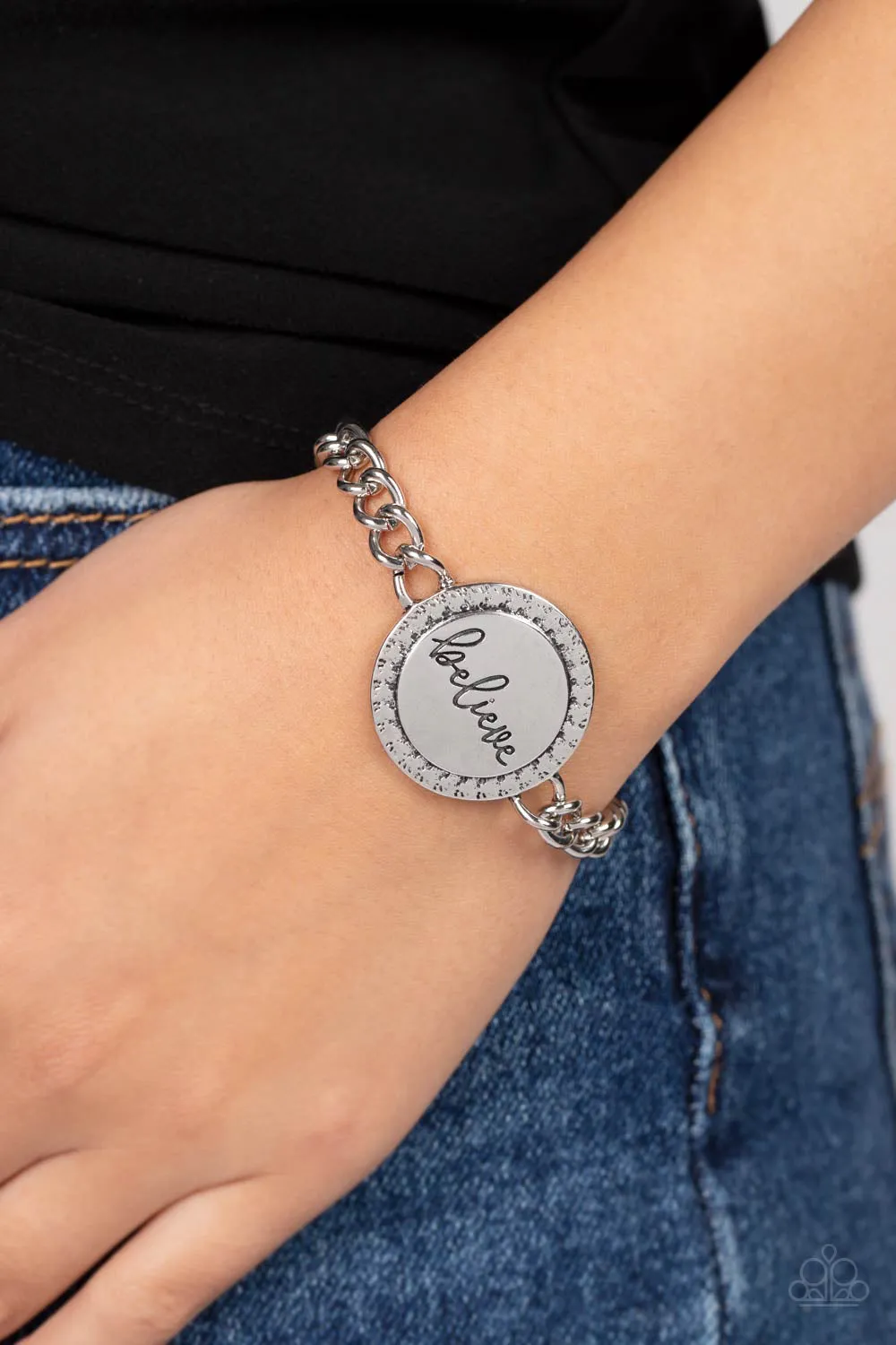 Hope and Faith - Silver - "Believe" Inspirational/Religious Paparazzi Lobster Claw Bracelet