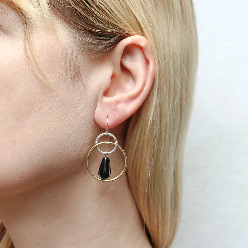 Interlocking Rings with Black Bead Wire Earrings