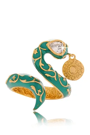 ISHARYA FLORENTINE Green Turquoise Serpent Coin Ring