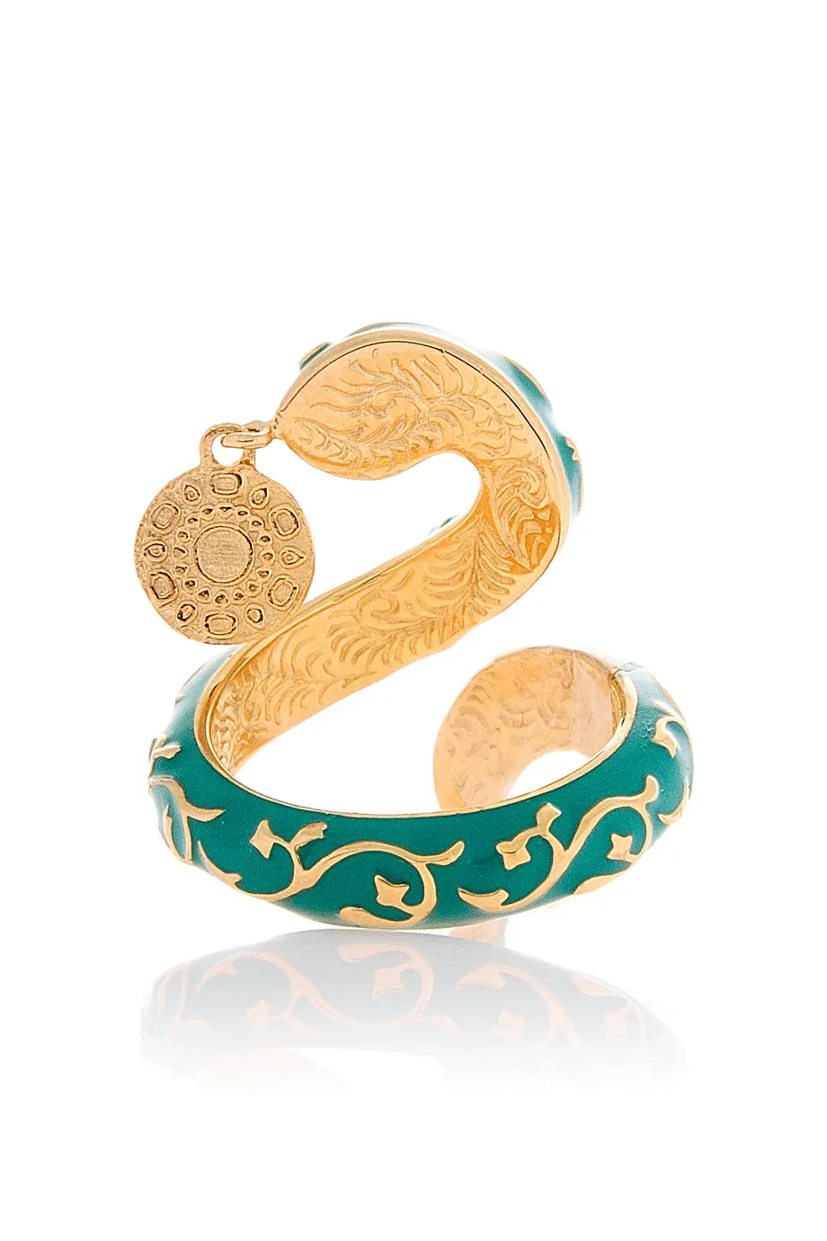 ISHARYA FLORENTINE Green Turquoise Serpent Coin Ring