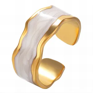 Ivory Marble Accent Cuff – 18K Gold & White Enamel