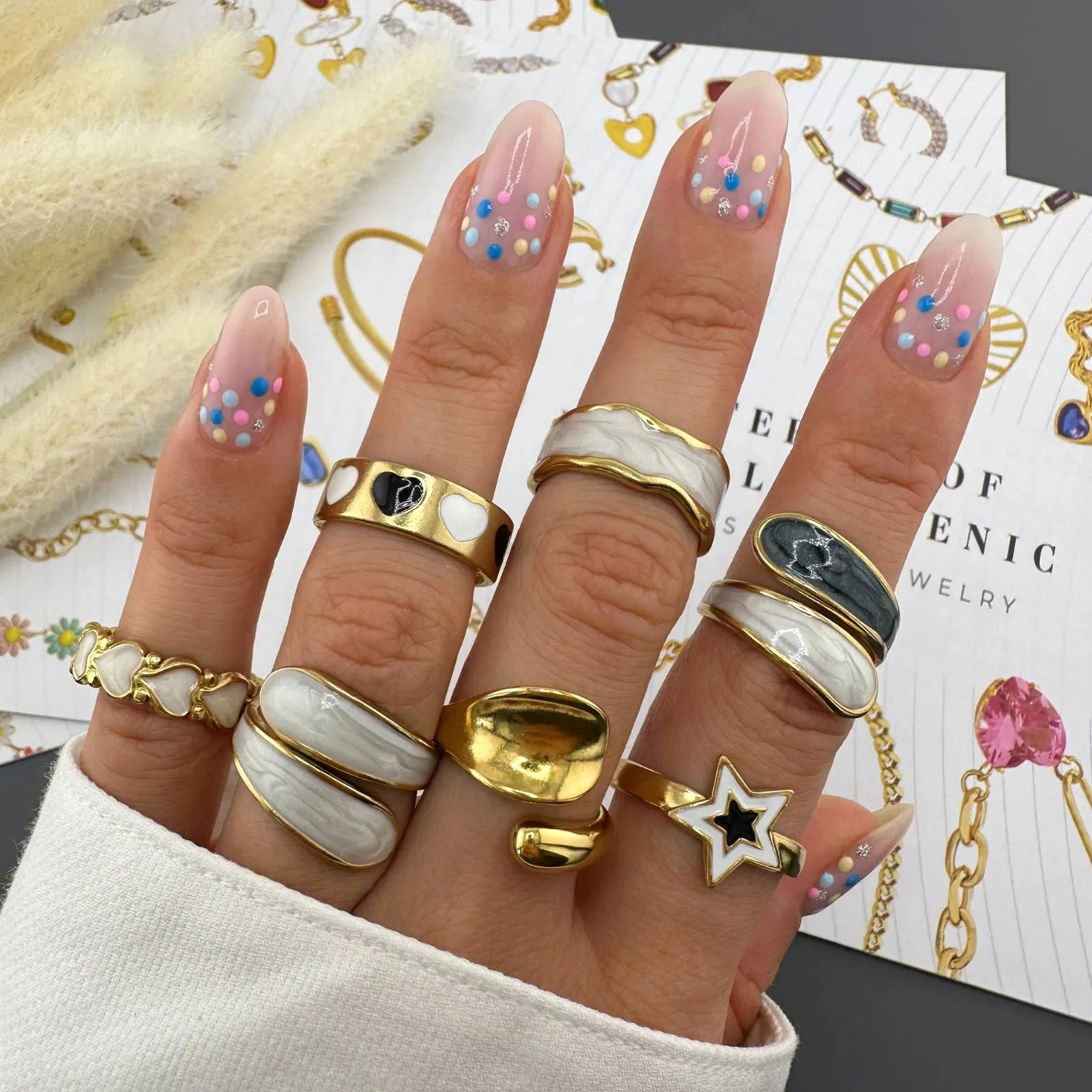 Ivory Marble Accent Cuff – 18K Gold & White Enamel