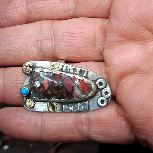 Jasper and Turquoise Shield Ring