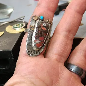 Jasper and Turquoise Shield Ring