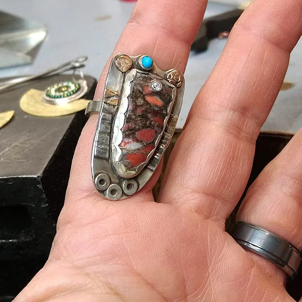 Jasper and Turquoise Shield Ring