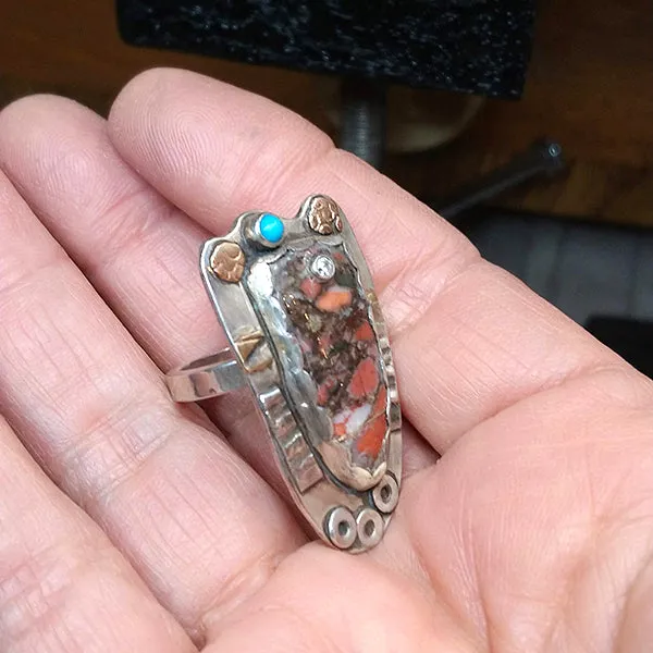 Jasper and Turquoise Shield Ring