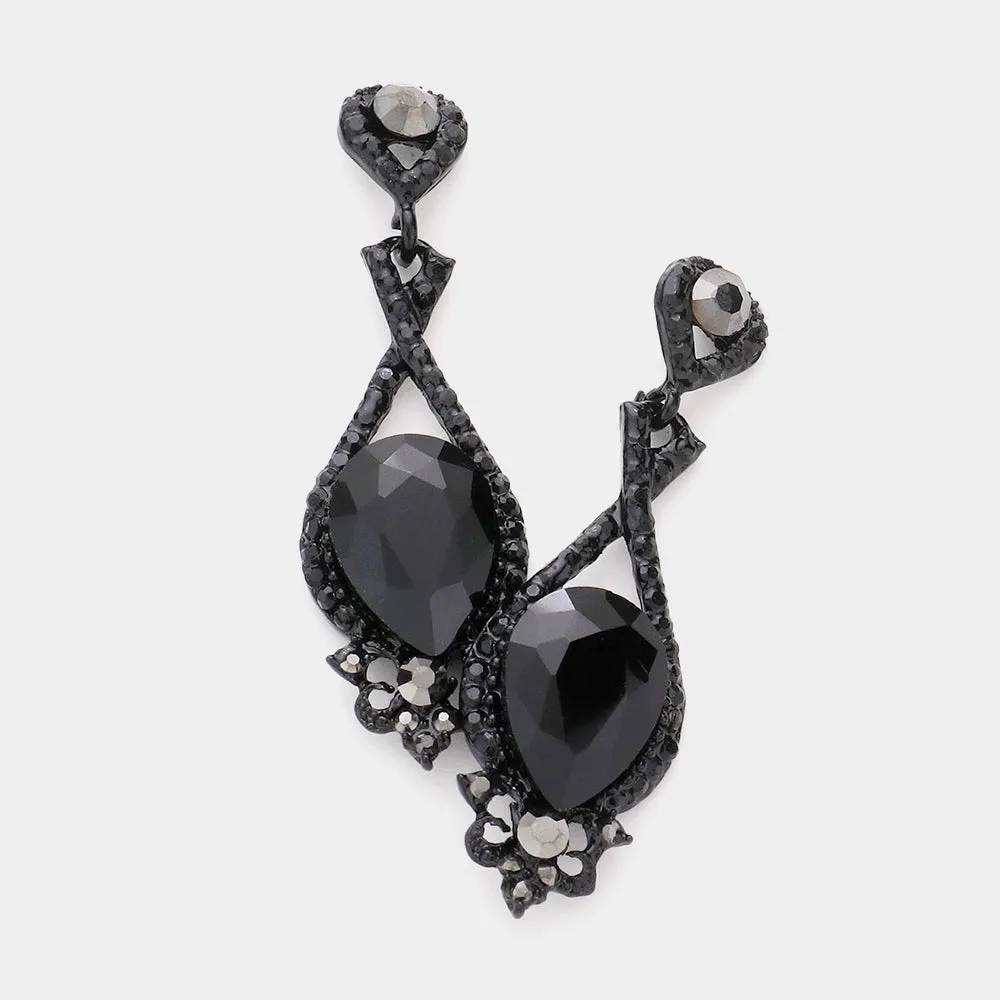 Jet Black Crystal Rhinestone and Teardrop Pageant Earrings  | Prom Earrings |  193068