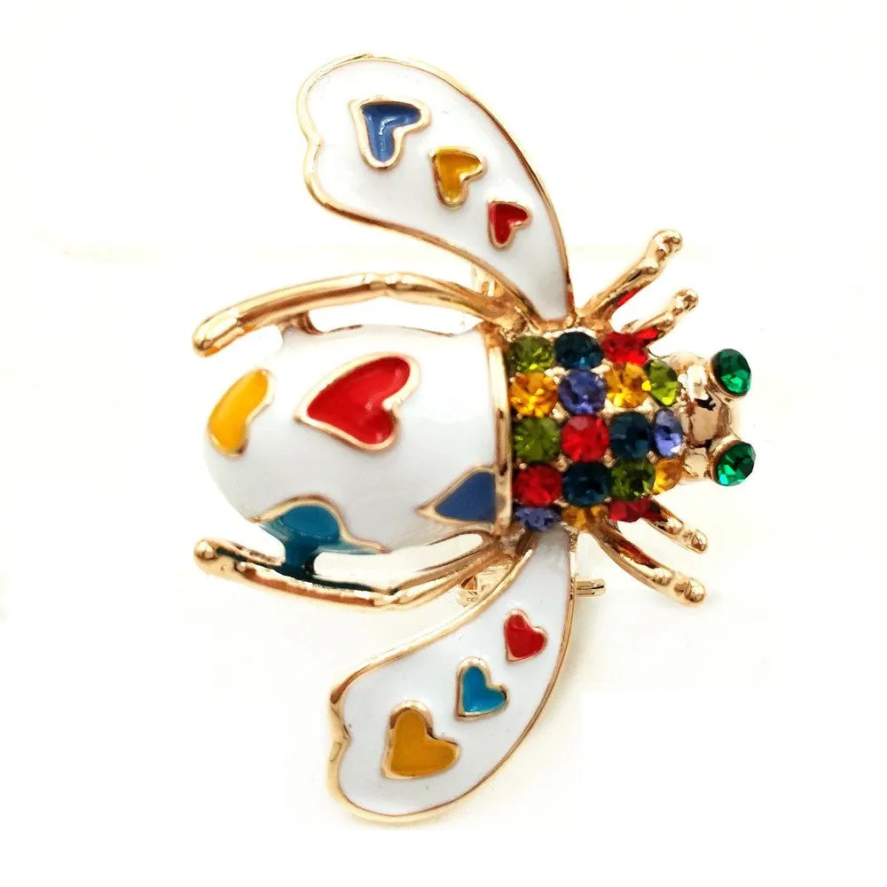 Jewelblings Pretty Pave Colored Crystal White Enameled Beetle Bug Brooches Gold Tone Colorful Heart Spotted Bee Pins Broach Insect Jewelry