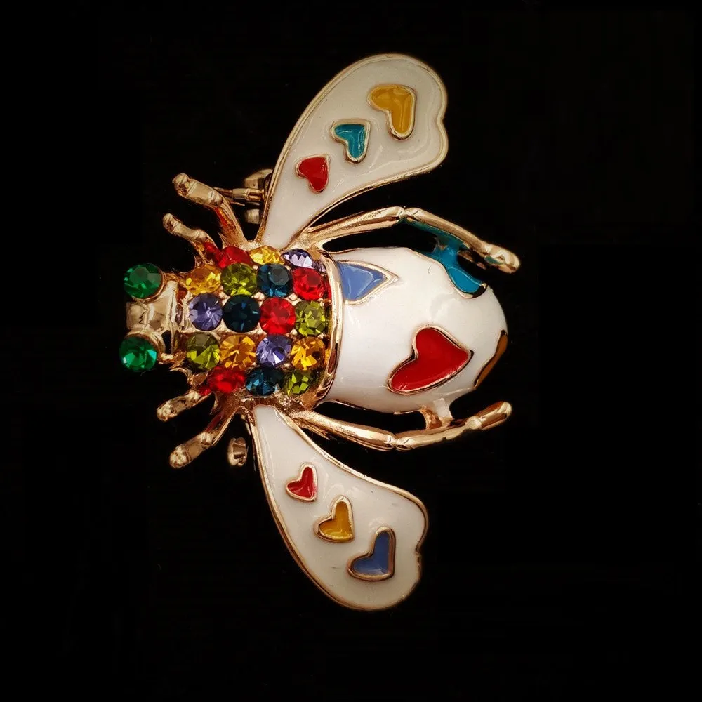 Jewelblings Pretty Pave Colored Crystal White Enameled Beetle Bug Brooches Gold Tone Colorful Heart Spotted Bee Pins Broach Insect Jewelry