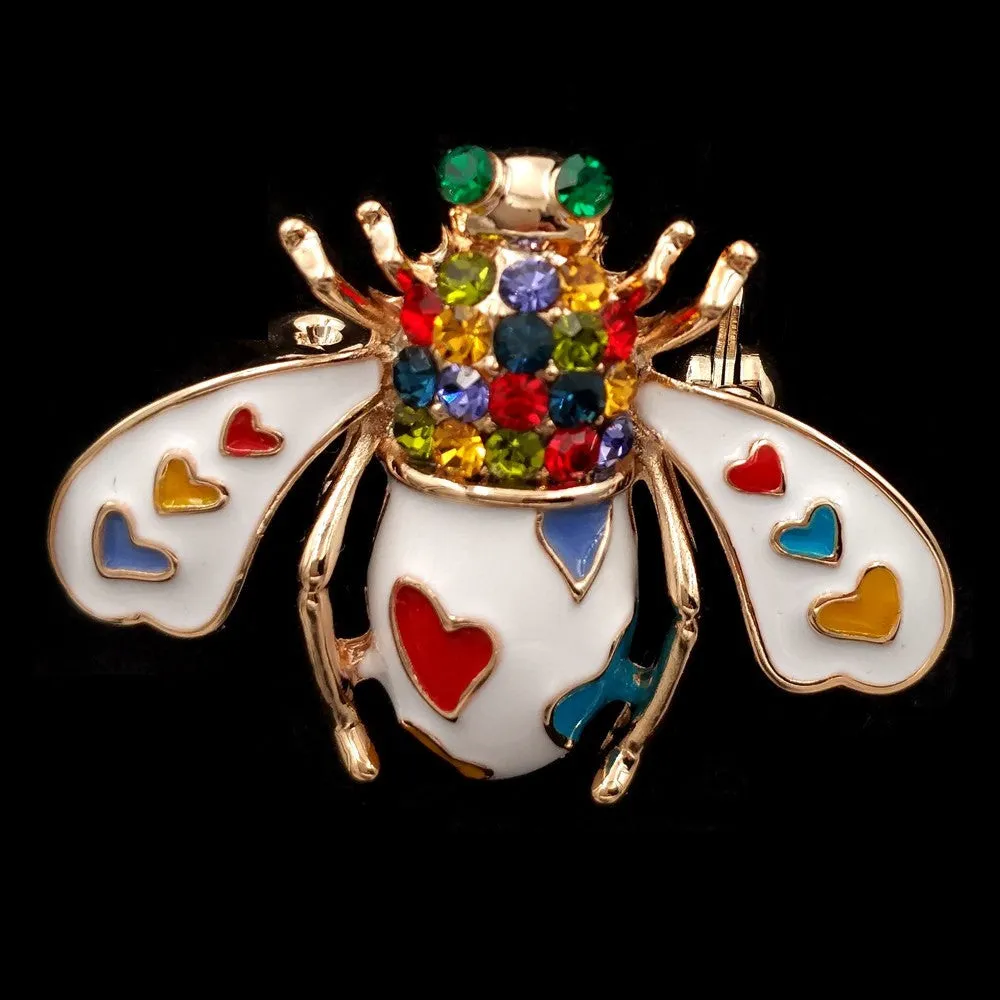 Jewelblings Pretty Pave Colored Crystal White Enameled Beetle Bug Brooches Gold Tone Colorful Heart Spotted Bee Pins Broach Insect Jewelry