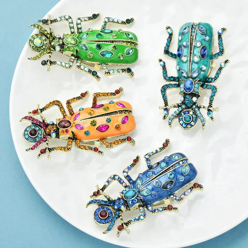 Jumbo Enamel Rhinestone Beetle Brooches
