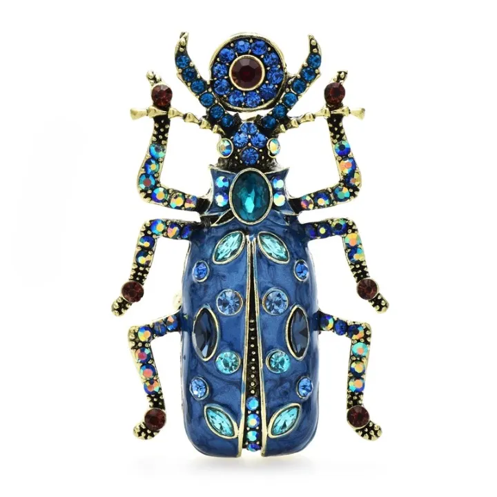 Jumbo Enamel Rhinestone Beetle Brooches