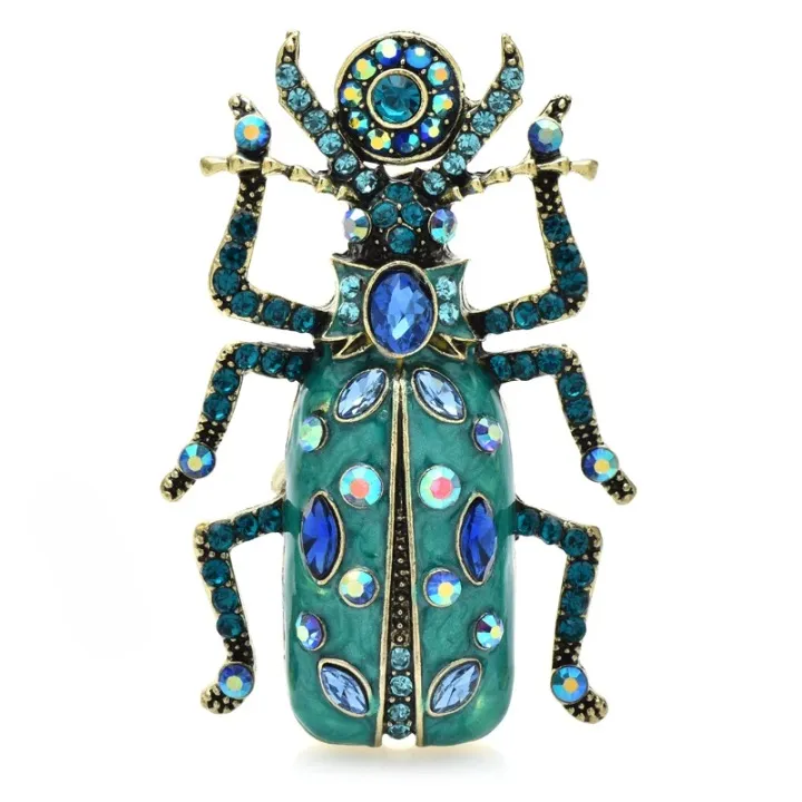 Jumbo Enamel Rhinestone Beetle Brooches