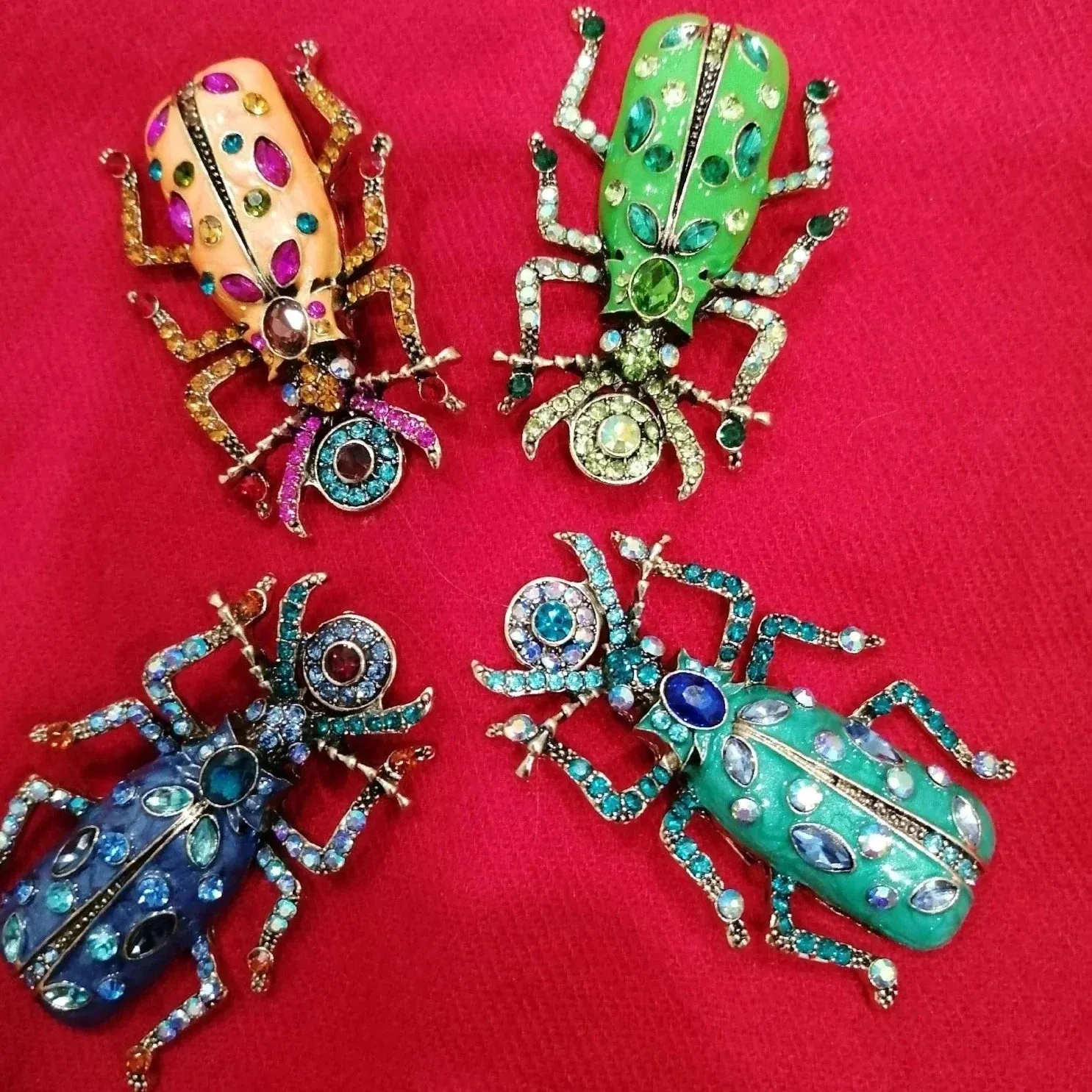 Jumbo Enamel Rhinestone Beetle Brooches